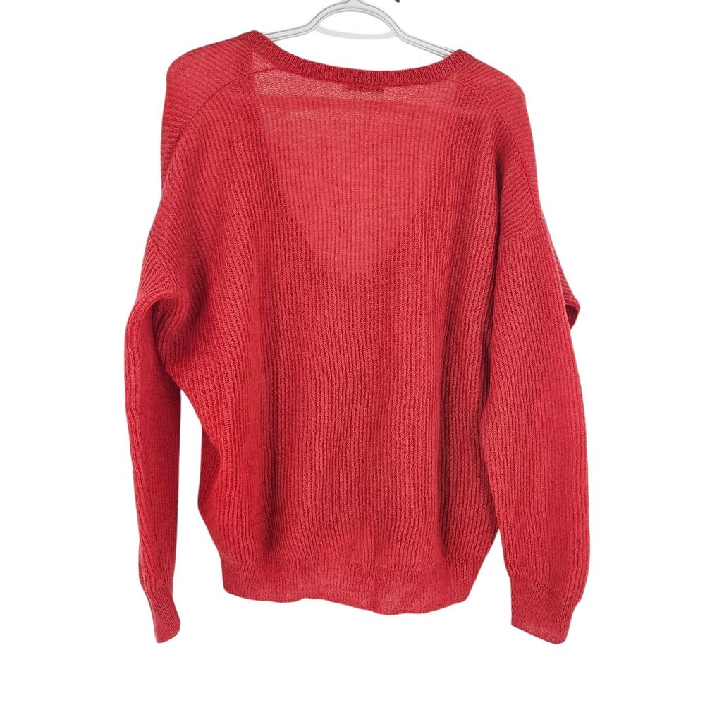 Brunello Cucinelli Sweater Red V-neck Ribbed Knit Mohair Wool Pullover Size M - Picture 5 of 5